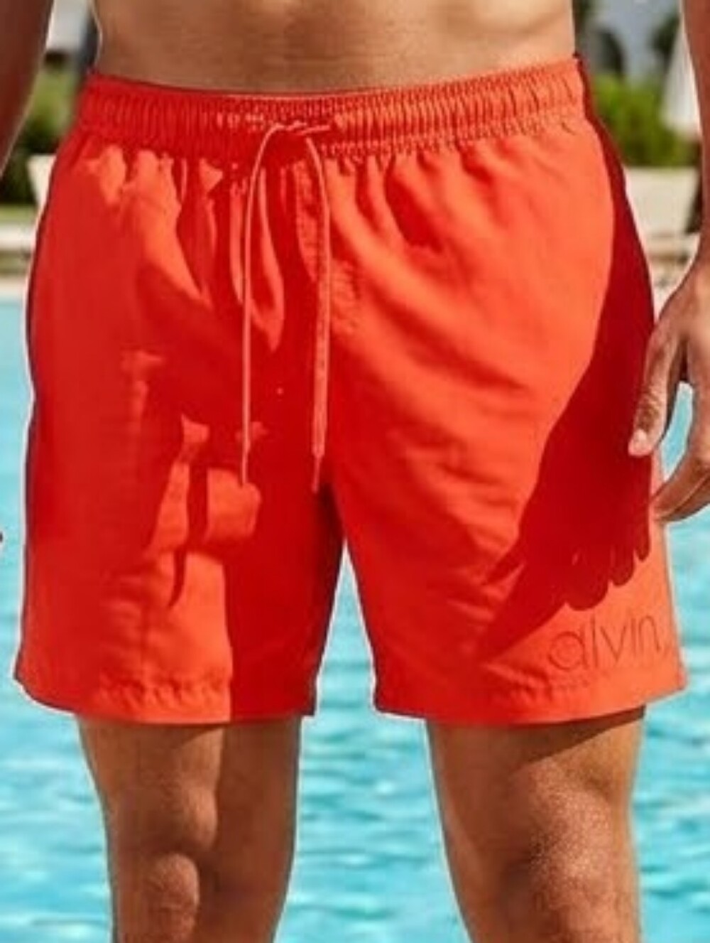 Calvin Klein Men's XL Orange Swim Shorts Drawstring Elastic Waist Pockets